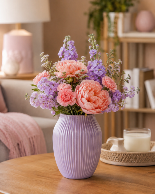 Ribbed Ceramic Flower Vase